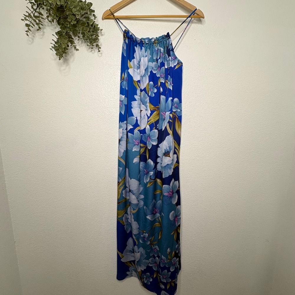 Gottex Blue Floral Maxi Dress‎ Halter Neck Resort Wear 24BR315 Womens S/M - Picture 6 of 8